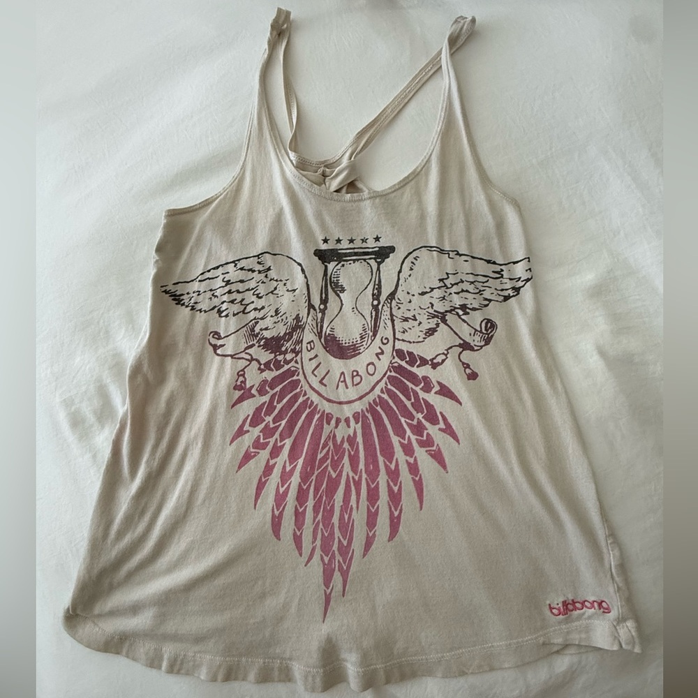 Billabong Beige Tank with Pink Wing Graphic